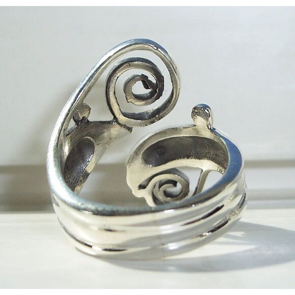 925 STERLING SILVER Adjustable Swirls Statement Bypass Ring - Picture 8 of 10